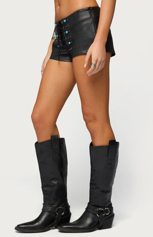 Jessica Lace Up Faux Leather Micro Shorts image number 2