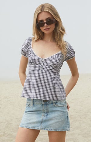 Blue & White Plaid Blair Short Sleeve Top image number 1