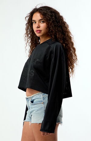 Black Fem Long Sleeve Cropped Hockey Jersey image number 3