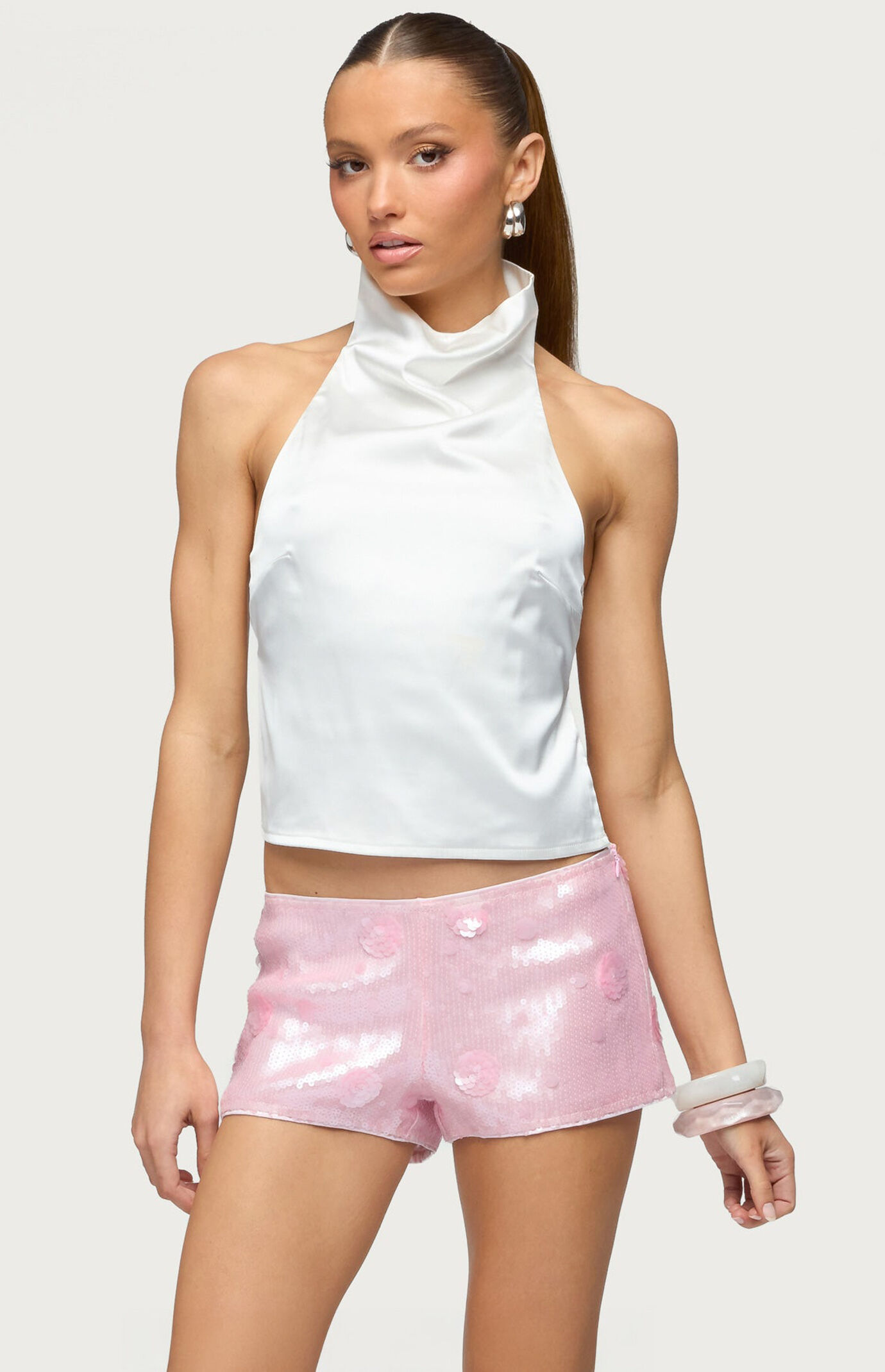 Edikted Satin Effect Backless Cowl Neck Top