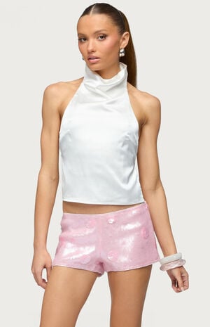 Satin Effect Backless Cowl Neck Top image number 1