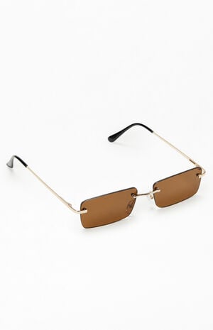 Brown Rimless Metal Sunglasses
