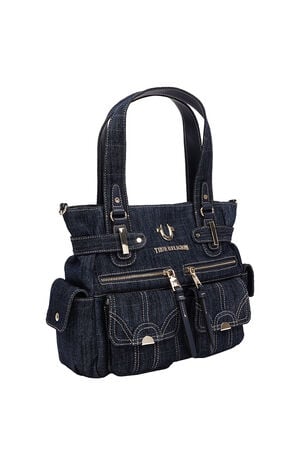Multi Pocket Dark Denim Cinch Tote Bag image number 2