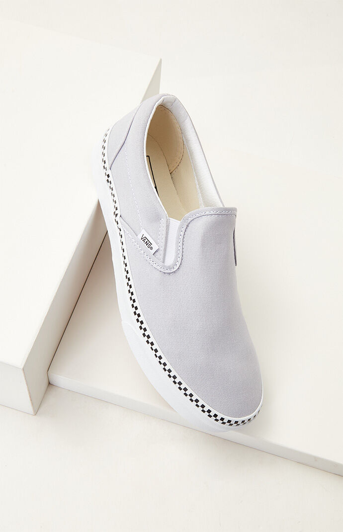 Light blue slip on sale vans with checkerboard stripe