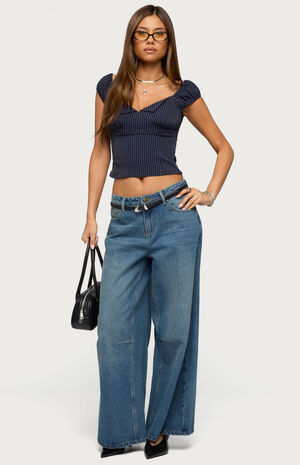 Skater Girl Washed Low Rise Baggy Jeans image number 5
