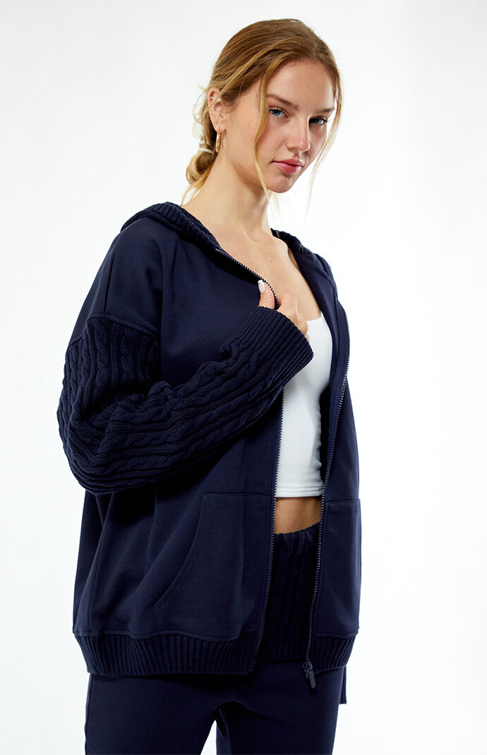 WEWOREWHAT Cable Knit Sleeve Zip Up Hoodie | PacSun