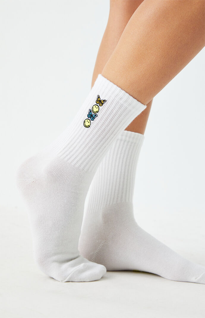 Smiley Butterfly Crew Socks