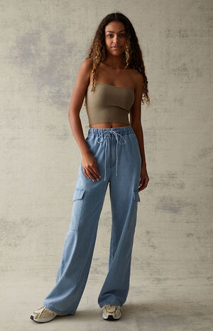 Medium Blue Elastic Waist Cargo Jeans image number 2