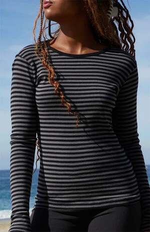 Black & Gray Leah Striped Long Sleeve Top image number 1