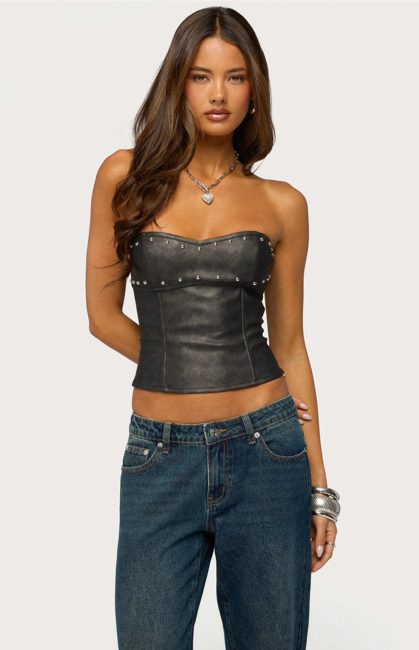 Edikted Izara Studded Faux Leather Corset