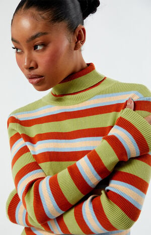 Striped Ribbed Turtleneck Sweater