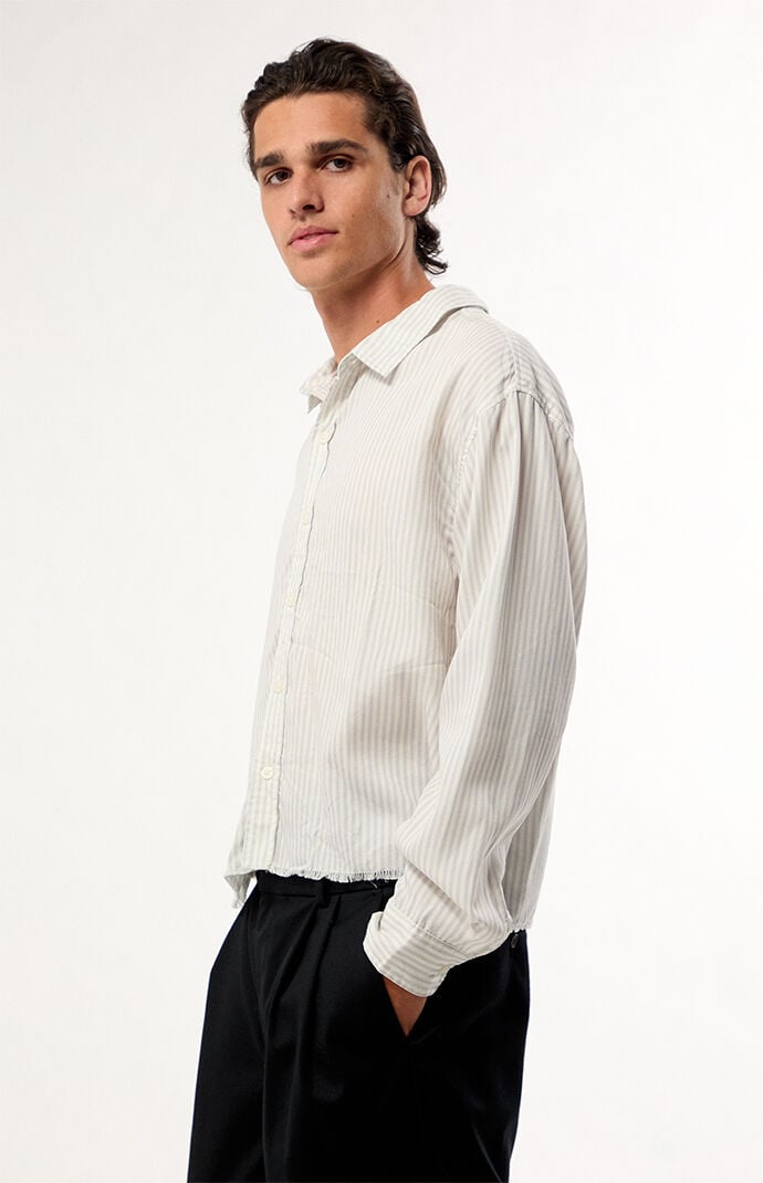 Pacsun Striped Visible Oxford Long Sleeve Cropped Shirt