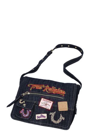 Dark Denim Multi Patch Messenger Bag image number 3