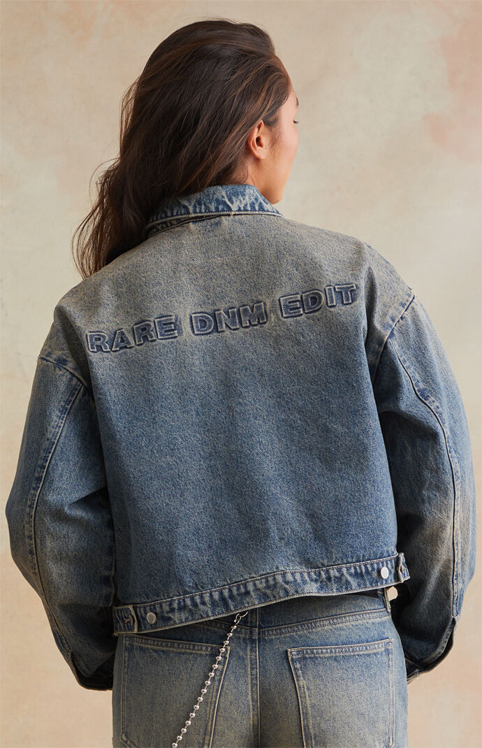 RARE DNM EDIT Medium Blue Embossed Denim Cropped Gas Jacket