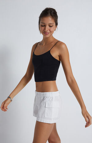 White Low Rise Elastic Waist Cargo Shorts image number 3