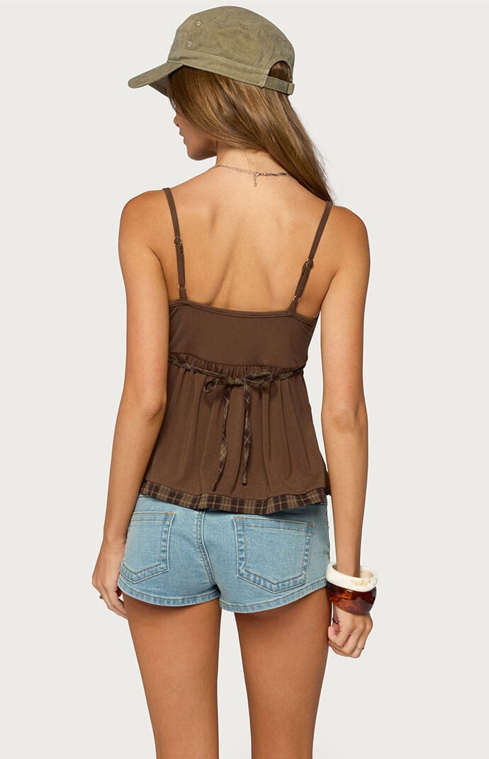 Edikted Lissey Plaid Tie Babydoll Top