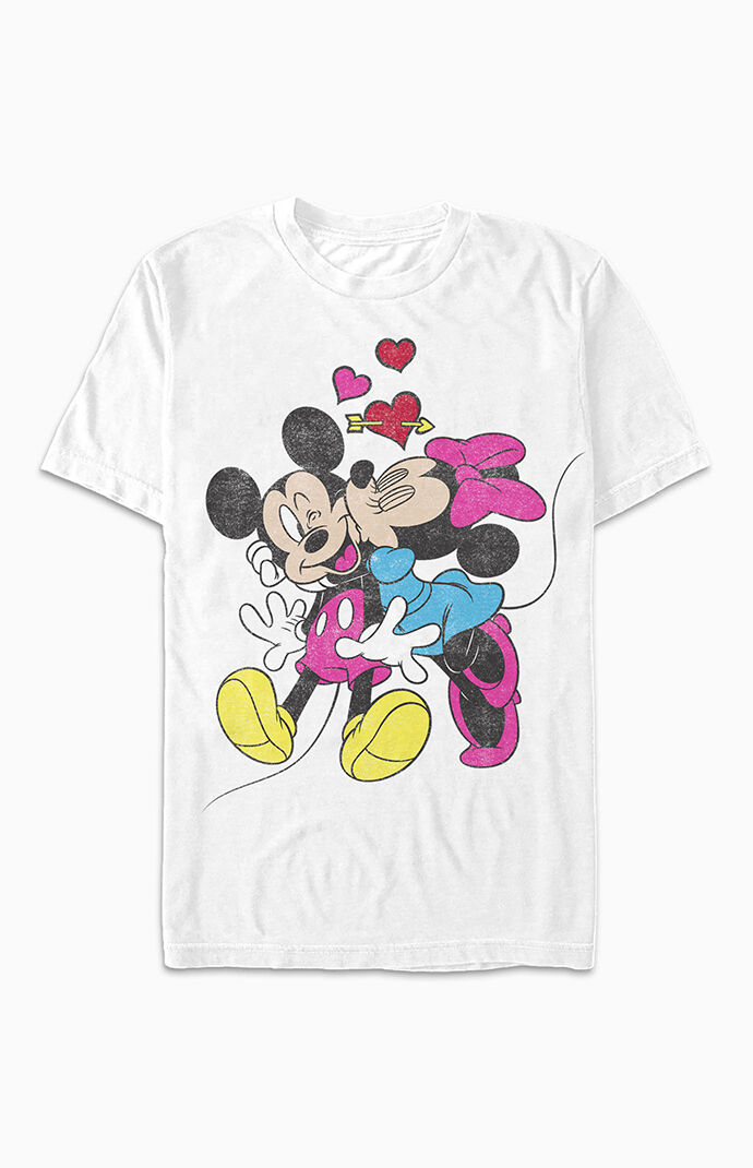 Women's Disney Mickey & Minnie Kiss T-Shirt In White - Size Large