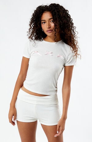 Fold-Over Bow Mini Shorts image number 3