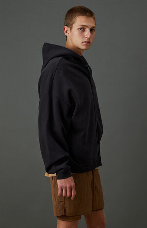Black Vintage Wash Heavyweight Fleece Zip Up Hoodie image number 4