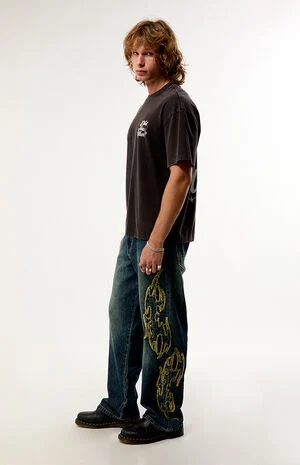 Dylan Baggy Jeans Cyber Applique Dark Blue image number 1
