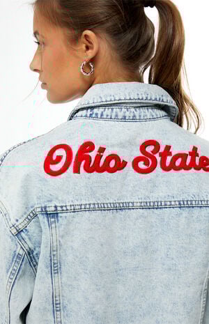 Ohio State Buckeyes Frayed Cropped Denim Jacket image number 4