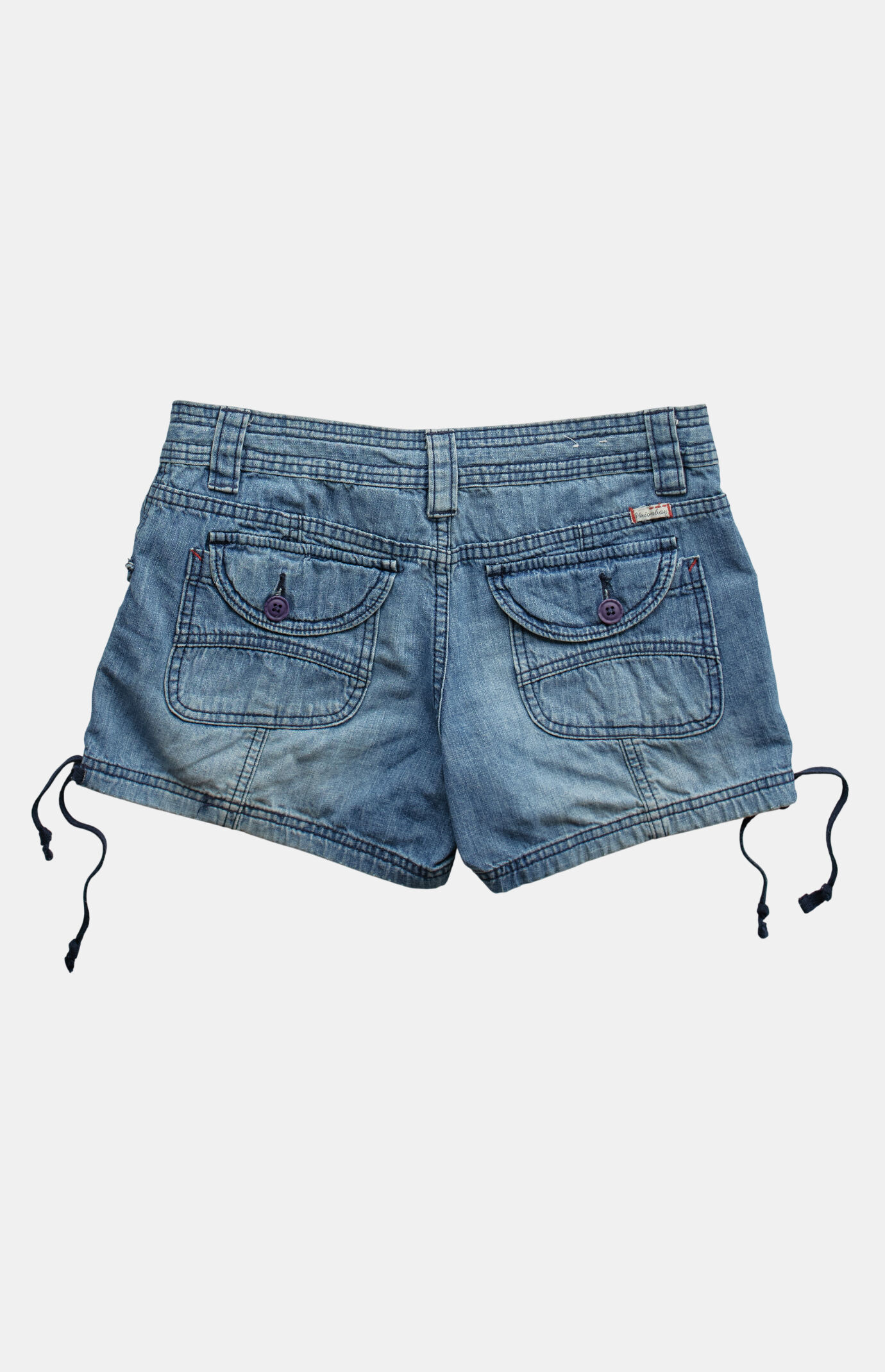 PS VINTAGE 2000s Y2K Medium Blue Tie Low Rise Micro Jean Shorts