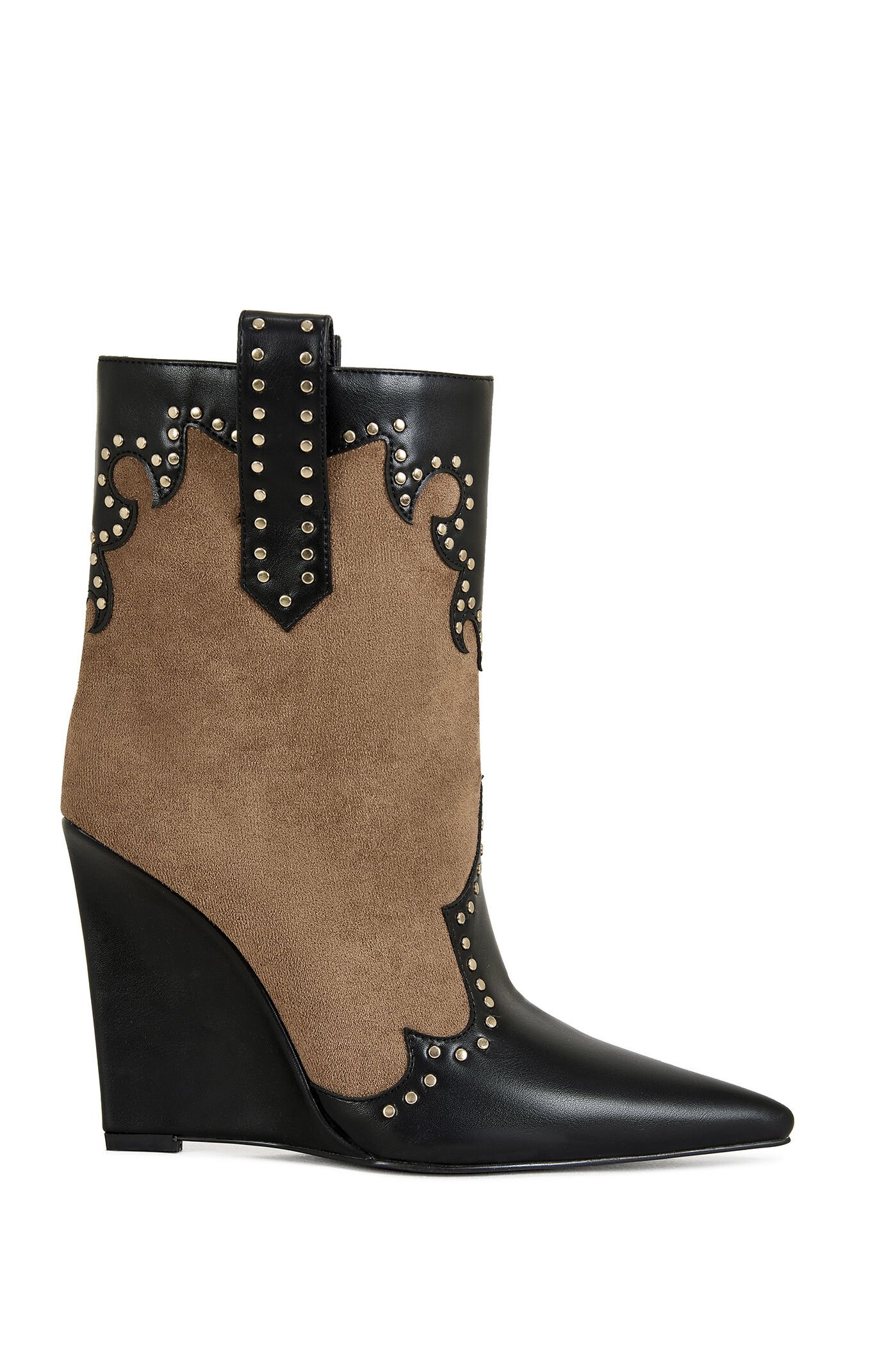 AZALEA WANG Tallulah Cogna Western Wedge Booties