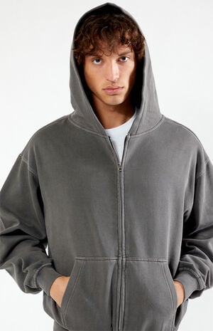 Black Vintage Washed Full Zip Hoodie