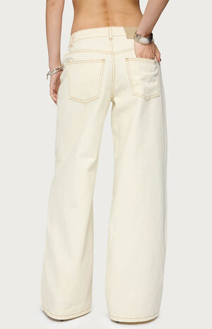 Contrast Stitch Low Rise Wide Leg Jeans image number 3