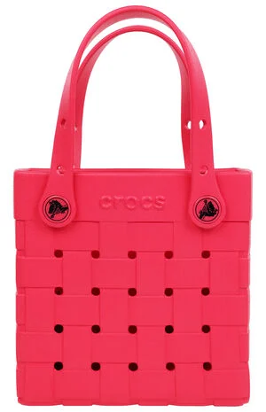 Raspberry Small Woven Crocssbody Tote Bag image number 1