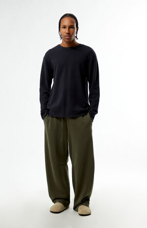 Black Basic Waffle Knit Long Sleeve Shirt image number 5