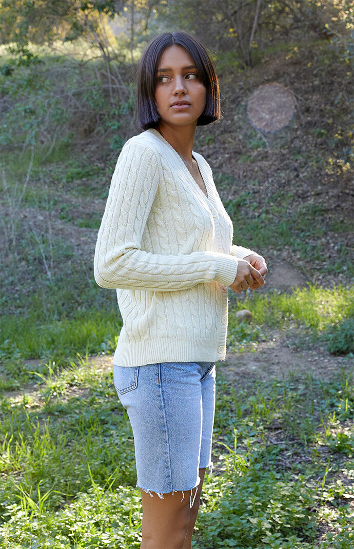 John Galt White Cable Stitch Cardigan PacSun