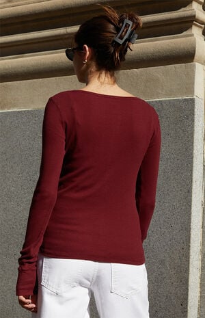 Burgundy Athern Ribbed Long Sleeve Top image number 3