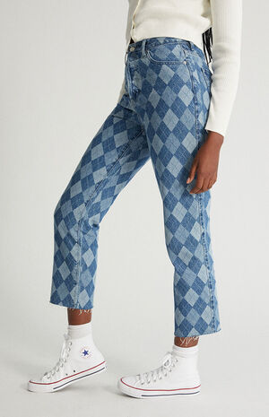 Eco Diamond Print High Waisted Straight Leg Jeans image number 3