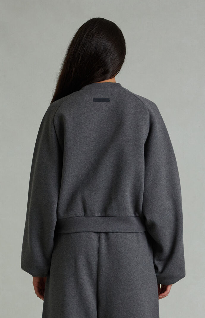 Fear of God ESSENTIALS Women's Charcoal Heather '90s Embossed Raglan Cropped Crew Neck Sweatshirt