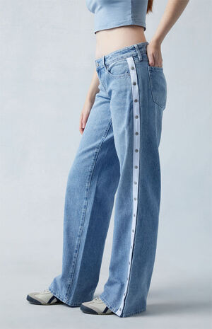 Light Indigo Snap Tearaway Low Rise Wide Leg Jeans image number 3