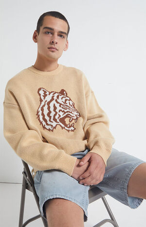 Cropped & Destroyed Tiger Crew Neck Sweater image number 1