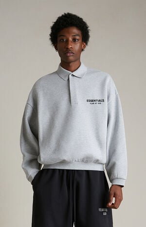 Light Heather Grey Fleece Polo Sweatshirt image number 2