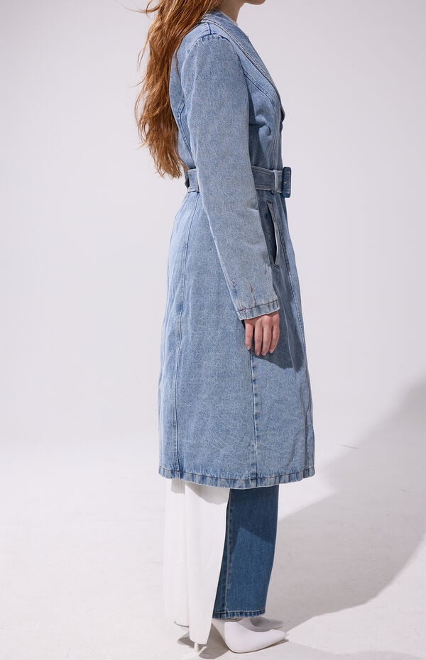 AZALEA WANG Kaya Denim Faux Fur Trench Coat