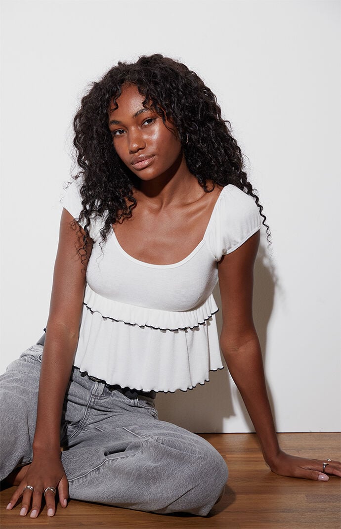LA Hearts Ruffle Scoop Neck Top | Pacsun