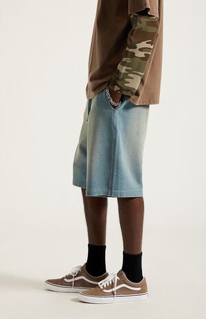 Washed&nbsp;Blue&nbsp;Fleece Baggy&nbsp;Sweat Shorts image number 4