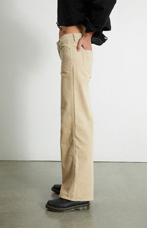 Beige Corduroy Low Rise Baggy Jeans image number 3