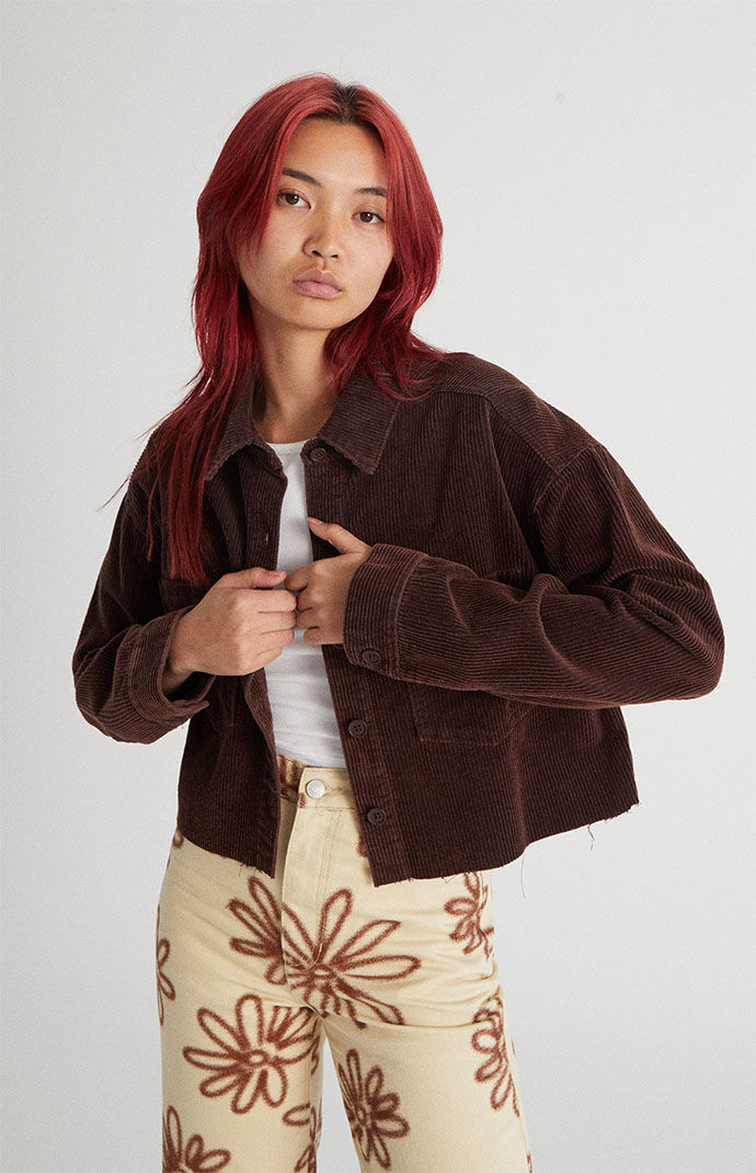 PacSun Brown Corduroy Cropped Shacket 