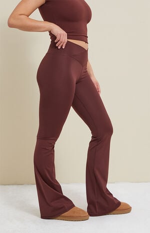 PAC WHISPER Active Brown Crossover Flare Yoga Pants image number 3