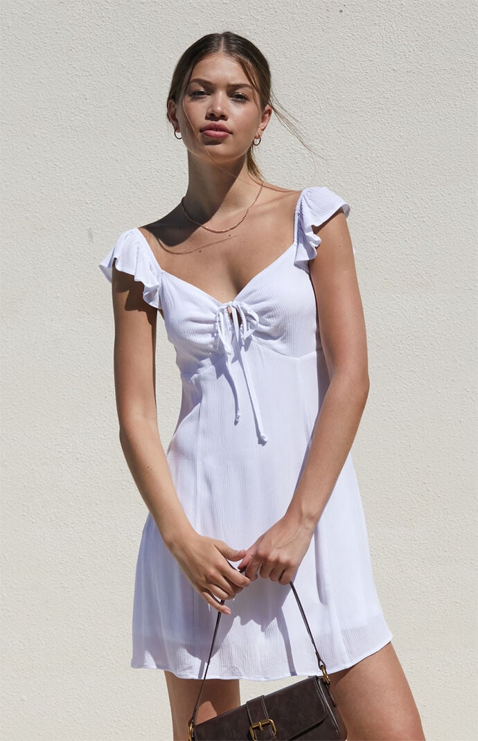 Women s Keyhole Babydoll Mini Dress in White Size Small