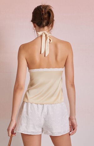 Odette Satin Lace Trim Halter Top image number 3