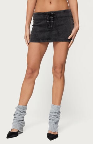 Lace Up Stretchy Denim Mini Skort image number 1