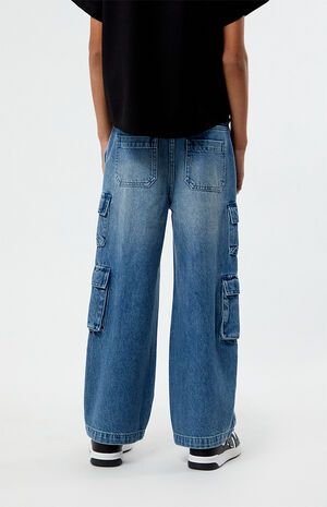 Medium Indigo Baggy Cargo Jeans image number 4