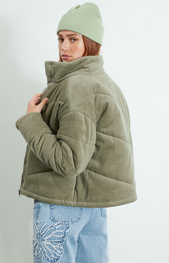 Corduroy puffer hot sale jacket with hood