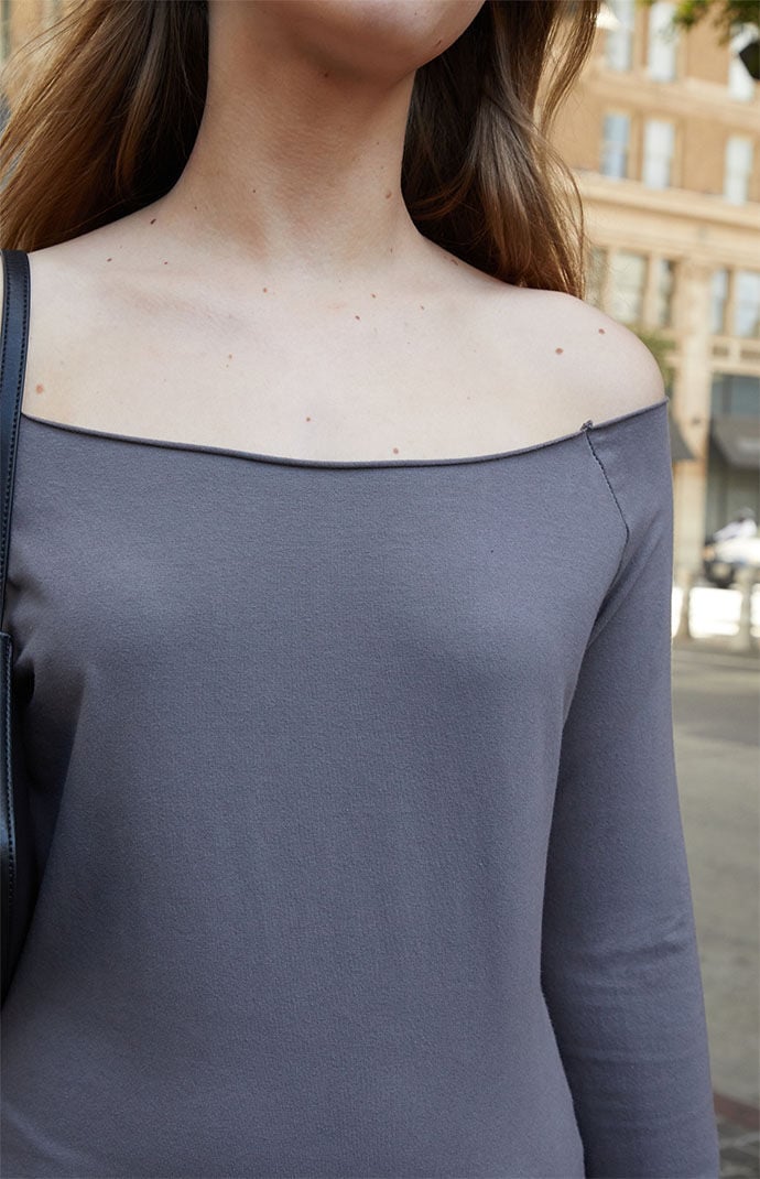 John Galt Gray Bonnie Off-The-Shoulder Top